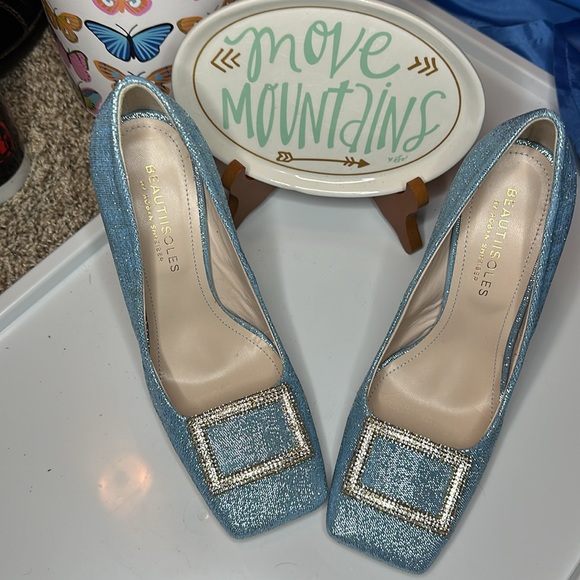 Beautiisoles DAISY SKY BLUE METALLIC 7 Crystal buckle rhinestones Italy. NWOT - Picture 10 of 12